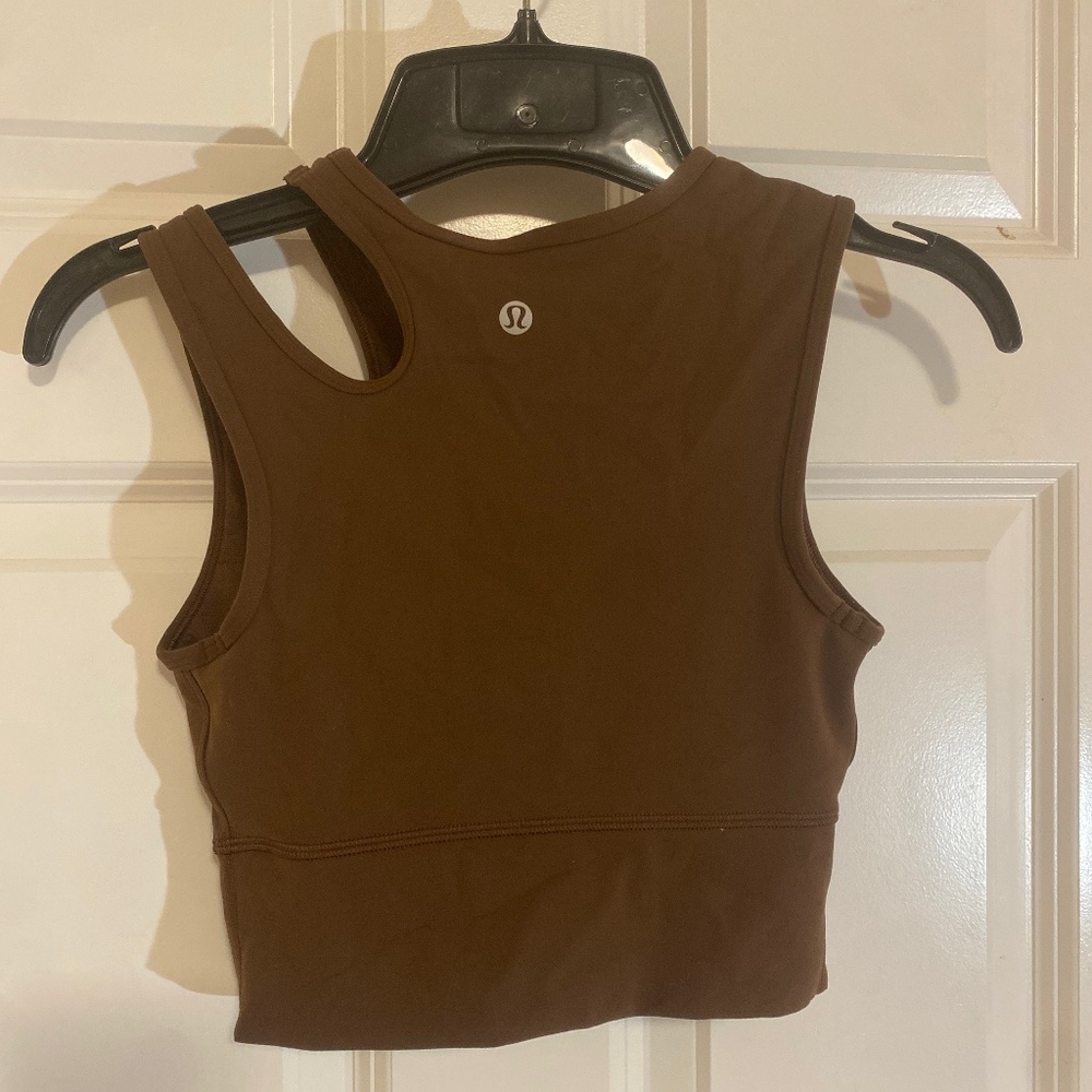 Lululemon brown longline shoulder cutout 3 strap bra yoga tank